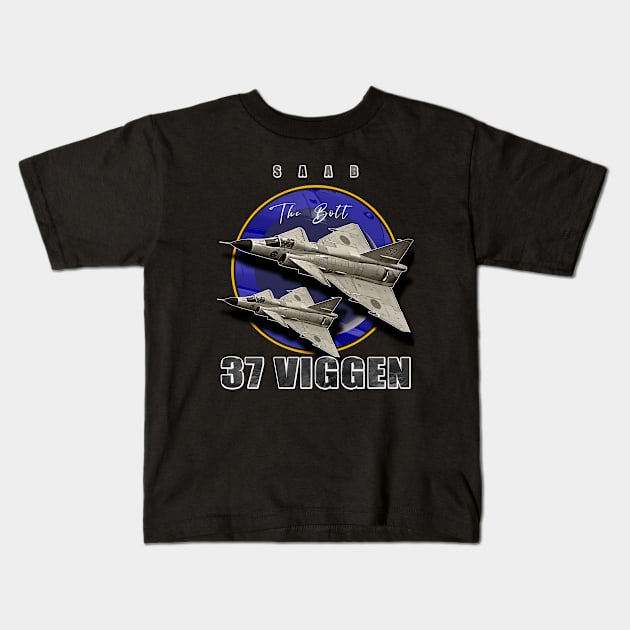 Saab 37 Viggen Swedish Multi Combat Aircraft Kids T-Shirt by aeroloversclothing